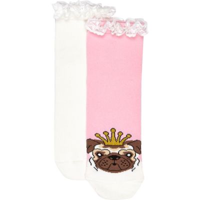 Girls pink pug frilly socks pack